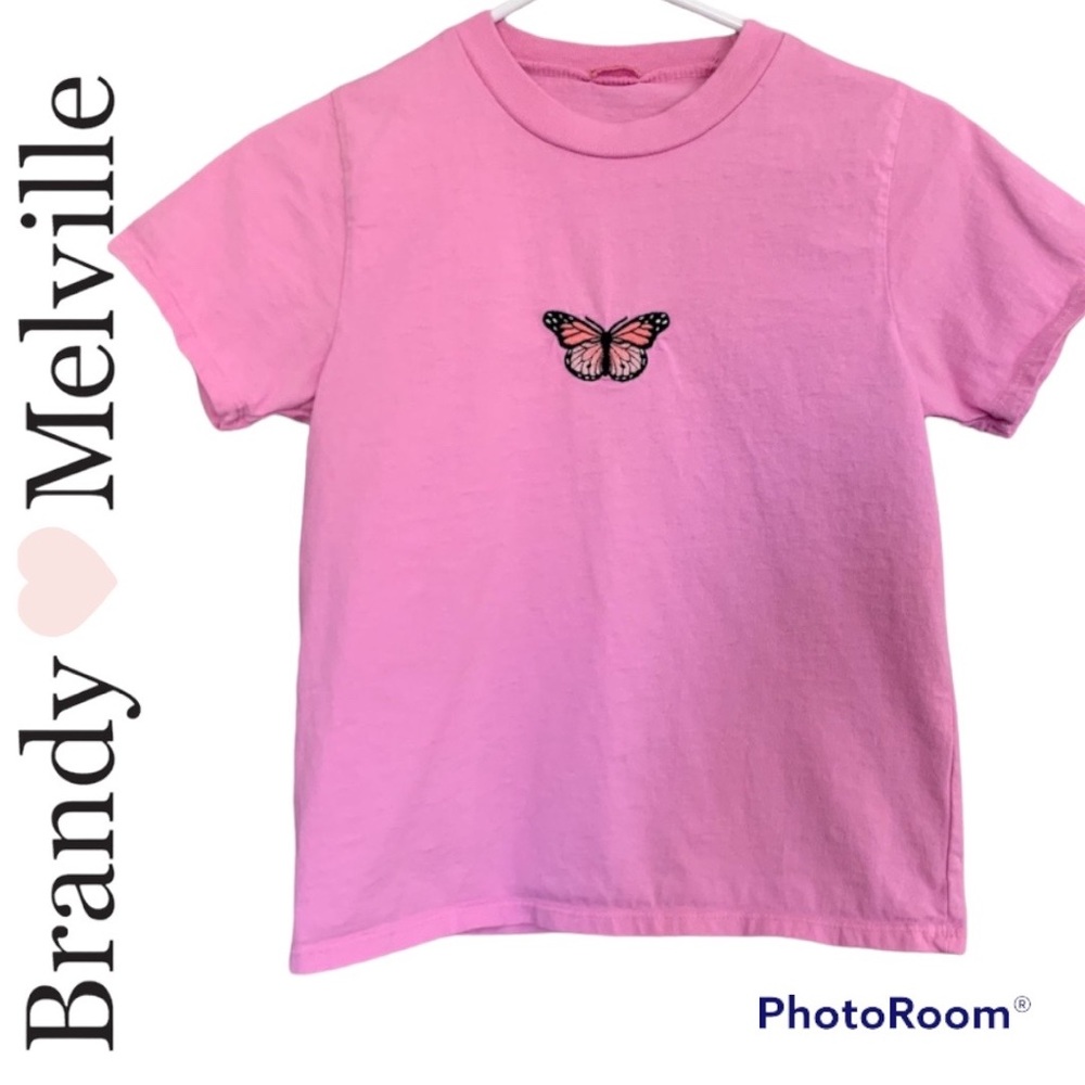 ✨Brandy Melville John Galt Pink Butterfly Tee✨